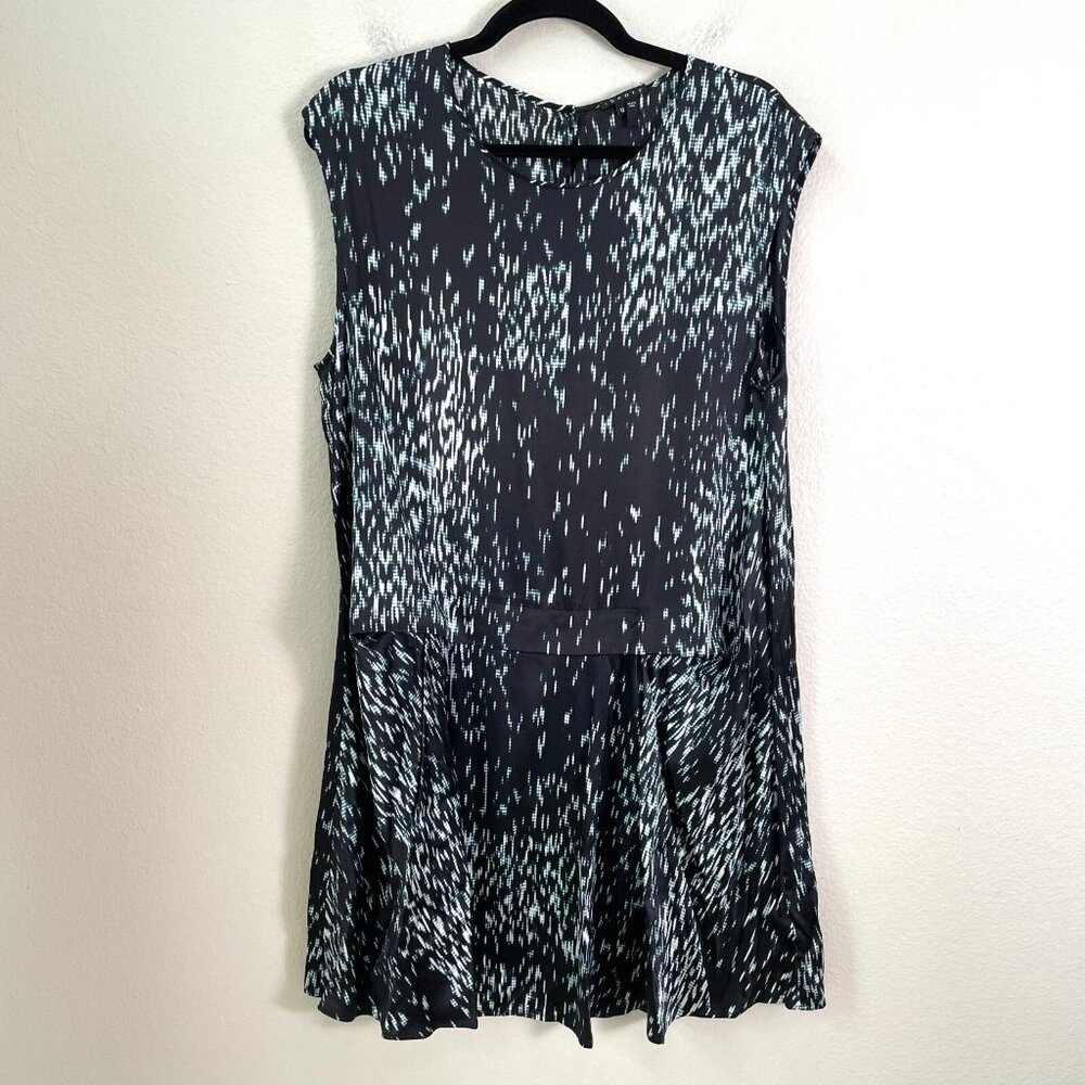 Theory Womens 12 Shadrin Black Print Stretch Silk Dress Sleeveless - Picture 2 of 10